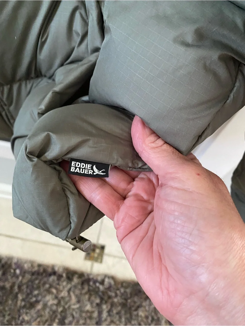 NWT Women’s Eddie Bauer Olive Green Quilted  Down Bomber Puffer Jacket